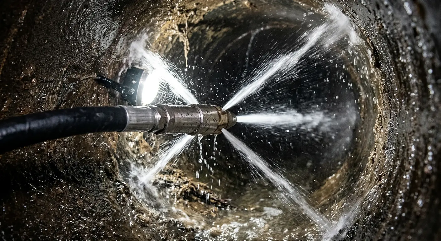 High-pressure hydro jetting nozzle cleaning sewer pipe for Sewer Line Relining in Rossville